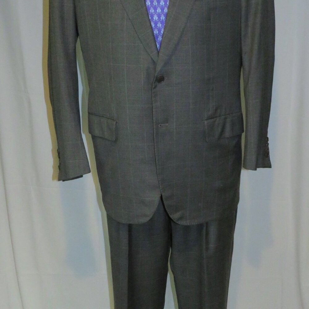 St. Saint Andrews Super 160 Gray Windowpane Plaid Two Button Suit 44R - Picture 2 of 16